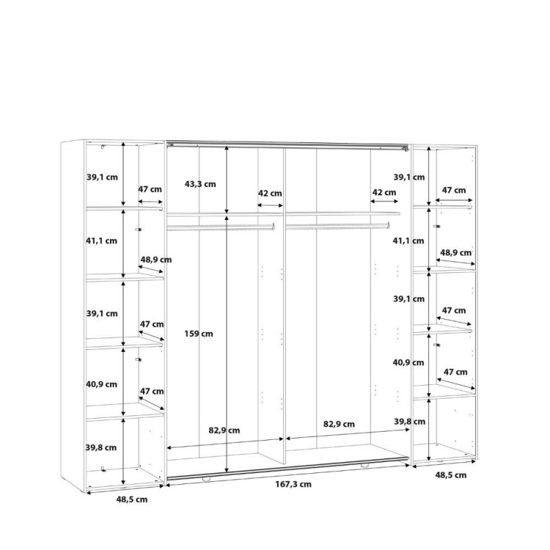 Armadio Callia con 2 ante battenti e 2 ante scorrevoli colore bianco 270.3x61.2xH210.5 cm.