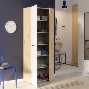 Zoom Armadio multiuso Teodoro 2 ante con ripiani struttura rovere e 1 anta bianco