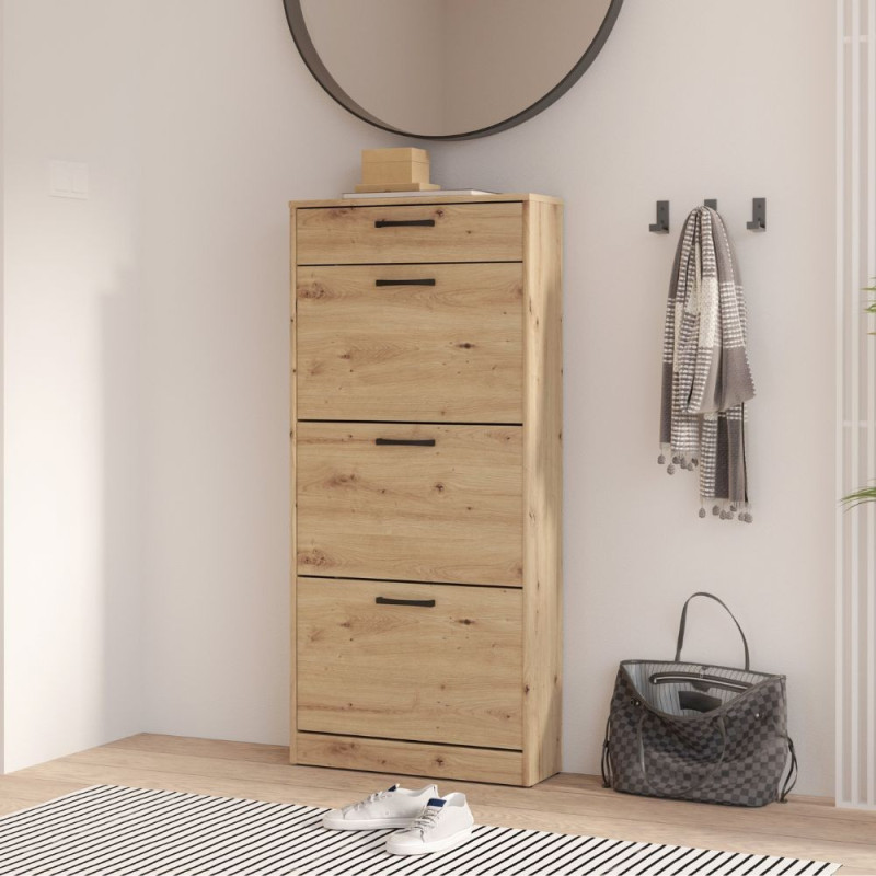 Scarpiera Cecilia con 3 scomparti ed un cassetto colore rovere 58.2x20.4x127.7 H cm.