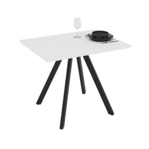 Zoom Tavolo fisso Lucas con piano in bianco frassinato e struttura in metallo nero