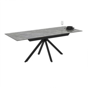 Zoom Tavolo allungabile Perla con piano in ceramica effetto marmo grigio e gambe in metallo nero