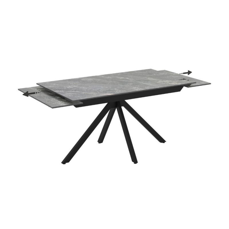 Tavolo allungabile Perla con piano in ceramica effetto marmo grigio e gambe in metallo nero