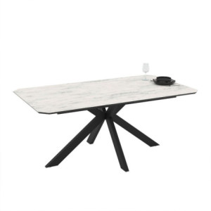Zoom Tavolo fisso Opera con piano effetto marmo bianco opaco e struttura in metallo nero