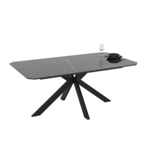 Zoom Tavolo fisso Opera con piano effetto marmo nero gold lucido e struttura in metallo nero