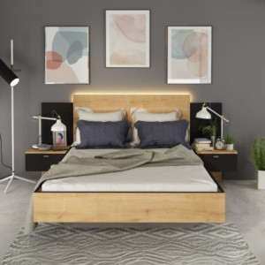 Struttura letto alla francese 1517 con comodini integrati colore rovere e nero