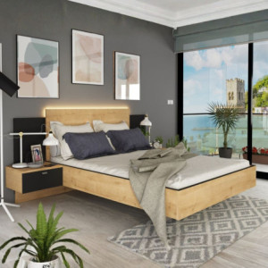 Zoom Struttura letto alla francese 1517 con comodini integrati colore rovere e nero
