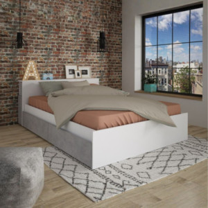 Letto contenitore 1566 alla francese con 4 cassettoni e comodini estraibili colore bianco e cemento