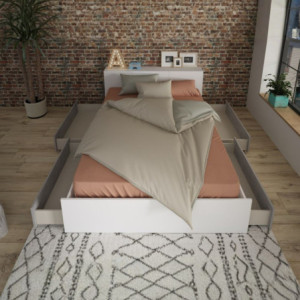 Zoom Letto contenitore 1566 alla francese con 4 cassettoni e comodini estraibili colore bianco e cemento