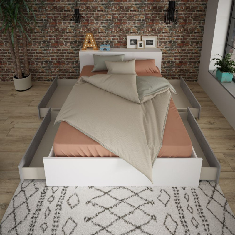 Letto contenitore 1566 alla francese con 4 cassettoni e comodini estraibili colore bianco e cemento