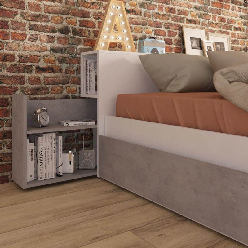 Letto contenitore 1566 alla francese con 4 cassettoni e comodini estraibili colore bianco e cemento