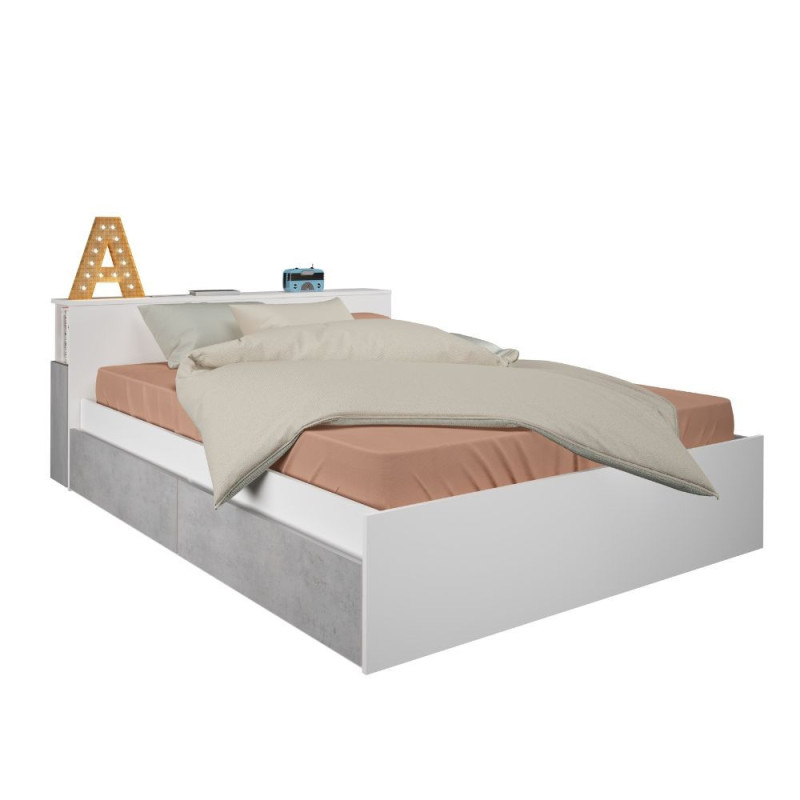 Letto contenitore 1566 alla francese con 4 cassettoni e comodini estraibili colore bianco e cemento