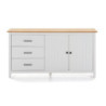 Credenza Miranda con 2 ante e 3 cassetti in legno massiccio bianco con top pino