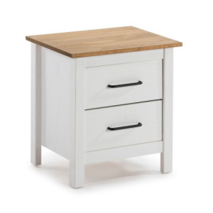 Zoom Comodino Miranda 2 cassetti in legno massiccio bianco e top pino