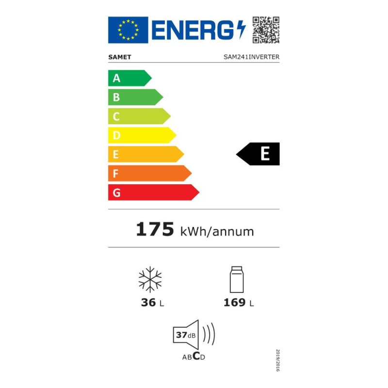 Frigorifero incasso Samet SAM241INVERTER doppia porta reversibile 240 L manual defrost classe E bianco