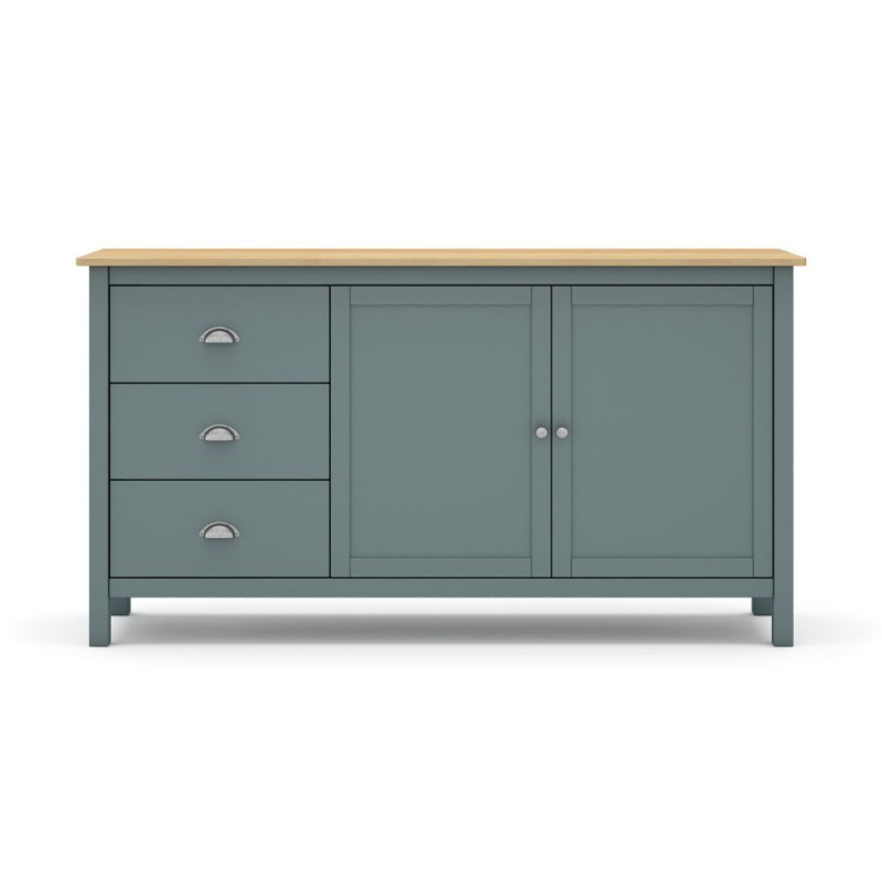 Credenza Misti 2 ante e 3 cassetti in legno massiccio verde khaki e rovere