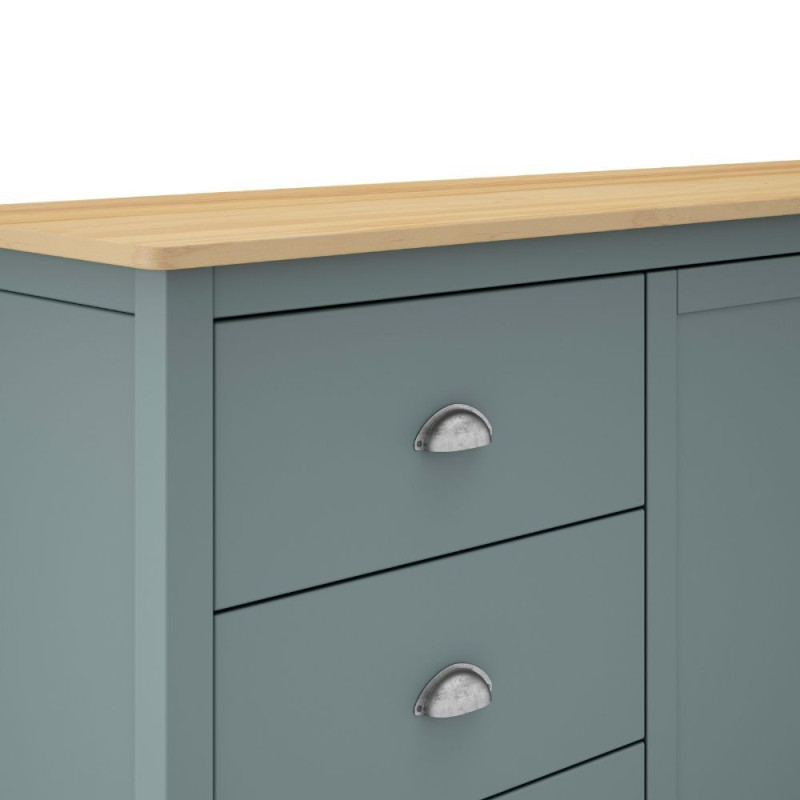 Credenza Misti 2 ante e 3 cassetti in legno massiccio verde khaki e rovere
