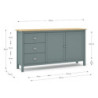 Credenza Misti 2 ante e 3 cassetti in legno massiccio verde khaki e rovere
