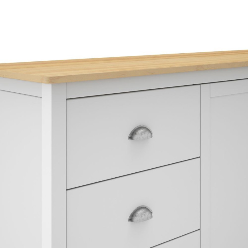 Credenza Misti 2 ante e 3 cassetti in legno massiccio bianco e rovere