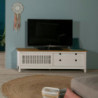 Mobile porta tv Bruna con 1 anta scorrevole e 2 cassetti in legno massiccio bianco e top pino