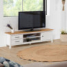Mobile porta tv Miranda con 1 anta 2 cassetti e 2 vani a giorno in legno massiccio colore bianco e top pino