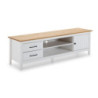 Mobile porta tv Miranda con 1 anta 2 cassetti e 2 vani a giorno in legno massiccio colore bianco e top pino
