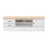 Mobile porta tv Miranda con 1 anta 2 cassetti e 2 vani a giorno in legno massiccio colore bianco e top pino