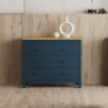 Comò Miranda 3 cassetti in legno massiccio blu e top pino