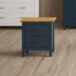 Zoom Comodino Miranda 2 cassetti in legno massiccio blu e top pino