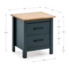 Comodino Miranda 2 cassetti in legno massiccio blu e top pino