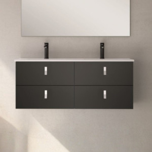Mobile bagno sospeso Invicta con 4 cassetti colore nero con maniglie bianche 120x45x48 cm.