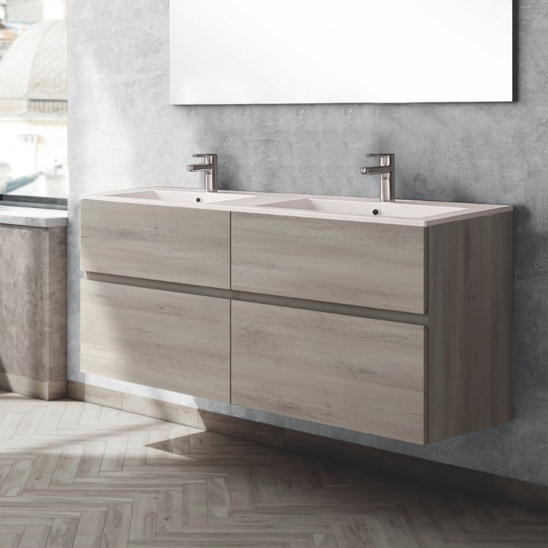 Mobile bagno sospeso Londres con 4 cassetti 140x45x59 cm. colore rovere grigio