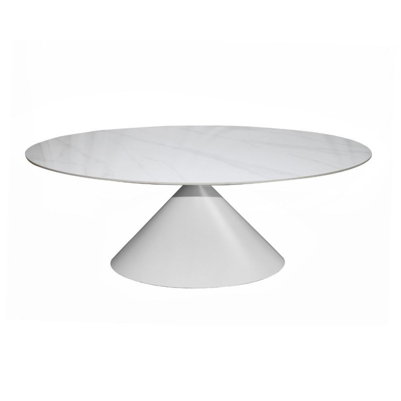 Tavolo ovale fisso Punto con piano effetto marmo bianco 200x100xH76 cm.