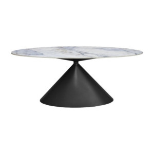 Zoom Tavolo ovale fisso Punto con piano effetto marmo con dettagli blu 200x80xH76 cm.