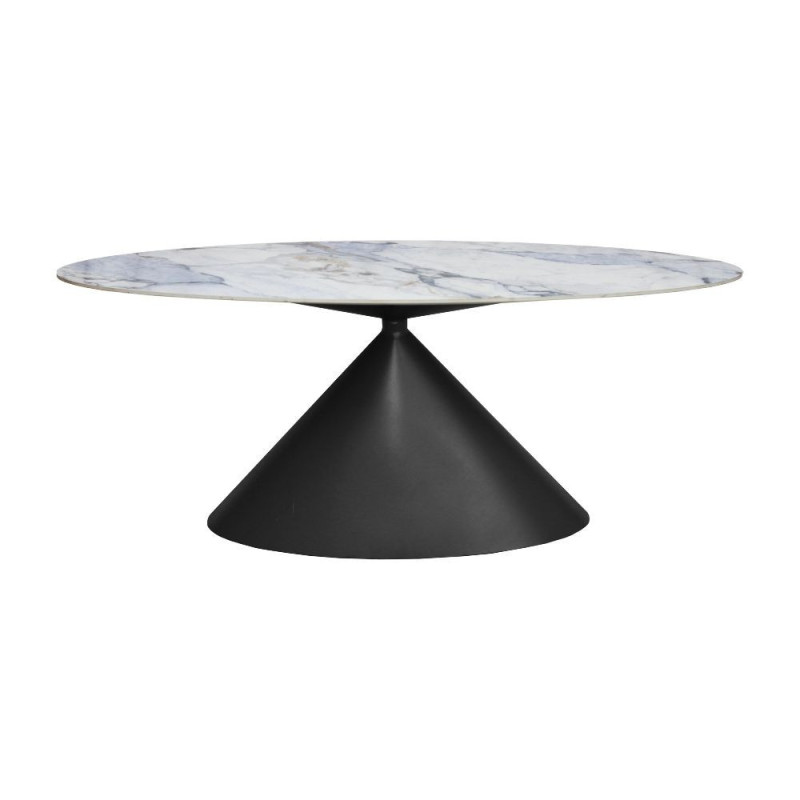 Tavolo ovale fisso Punto con piano effetto marmo con dettagli blu 200x80xH76 cm.