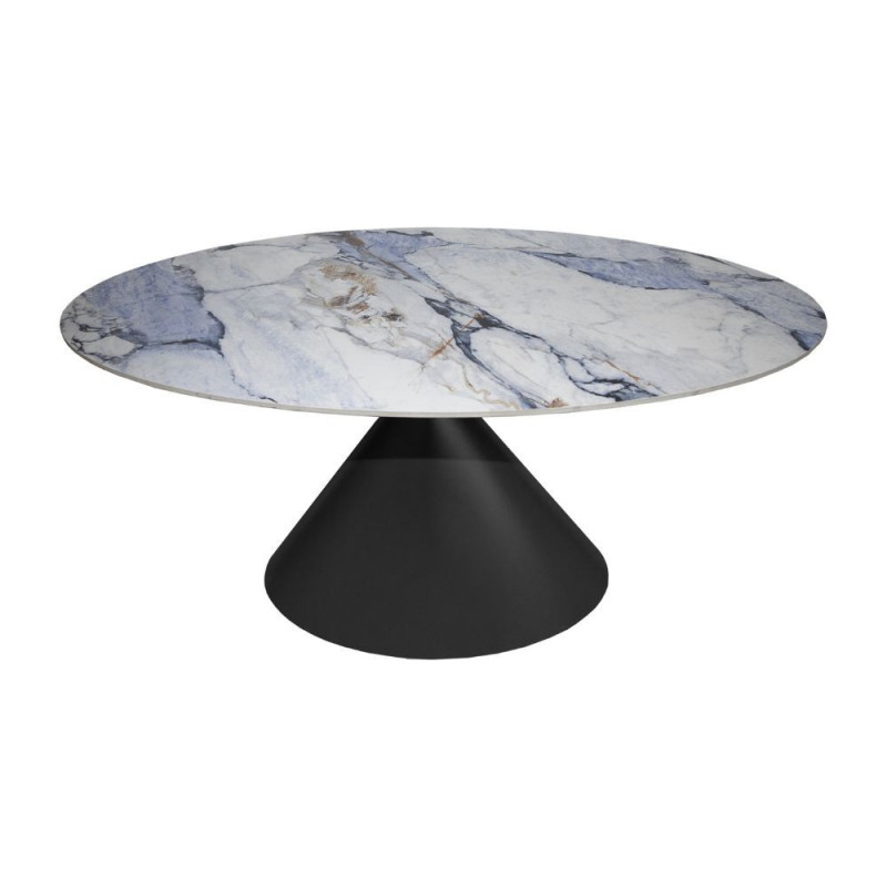 Tavolo ovale fisso Punto con piano effetto marmo con dettagli blu 200x80xH76 cm.