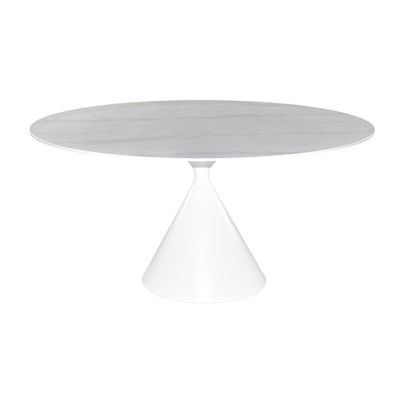 Tavolo fisso Punto con piano effetto marmo bianco D150xH76 cm.