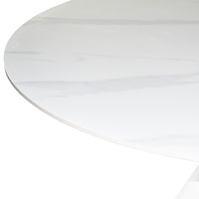 Tavolo fisso Punto con piano effetto marmo bianco D150xH76 cm.