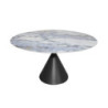 Tavolo fisso Punto con piano effetto marmo con dettagli blu D150xH76 cm.