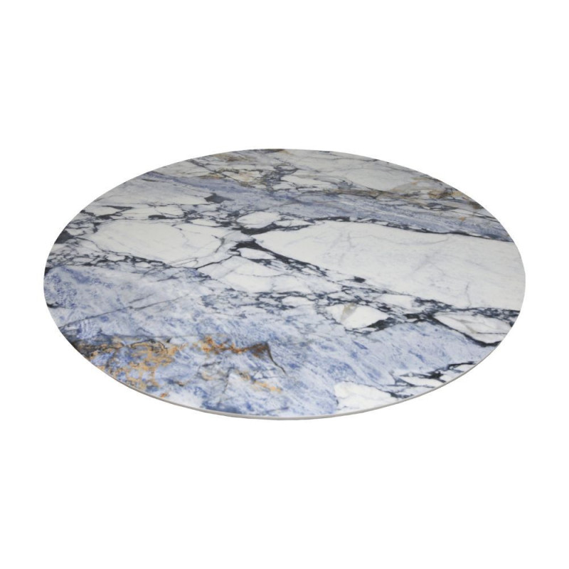 Tavolo fisso Punto con piano effetto marmo con dettagli blu D150xH76 cm.