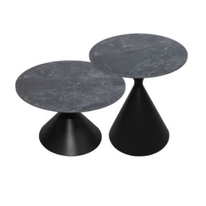 Zoom Set 2 tavolini da salotto basso Punto con piano effetto marmo nero e gambe in metallo nero