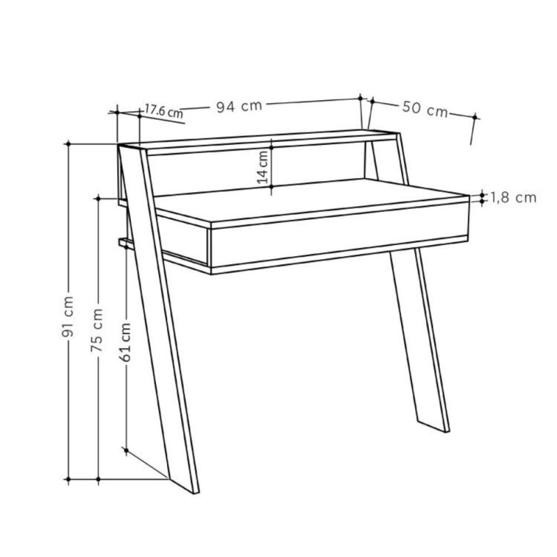 Scrivania da parete hitit noce con cassetto Cowork 94 cm.