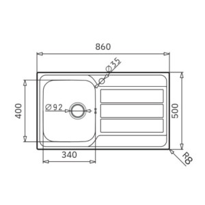 Zoom Lavello da incasso Tirreno861 con 1 vasca sinistra con gocciolatoio destro inox