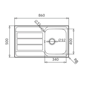 Zoom Lavello da incasso Tirreno861 con 1 vasca destra con gocciolatoio sinistro inox