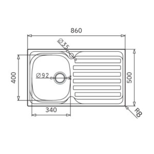 Zoom Lavello da incasso Adriatico861 monostampo con 1 vasca sinistra e gocciolatoio destro inox