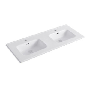 Zoom Lavabo consolle da appoggio LAV9120DS in ceramica 2 vasche 121x46.5 cm. bianco lucido
