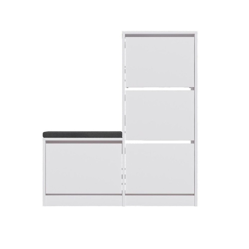 Scarpiera con panca Dude con 4 ante a ribalta colore bianco