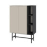 Mobile multiuso Mona con due ante cashmere e tre nicchie a giorno nere