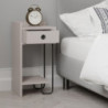 Comodino Sirius con cassetto colore tortora e gamba in metallo nero sinistro