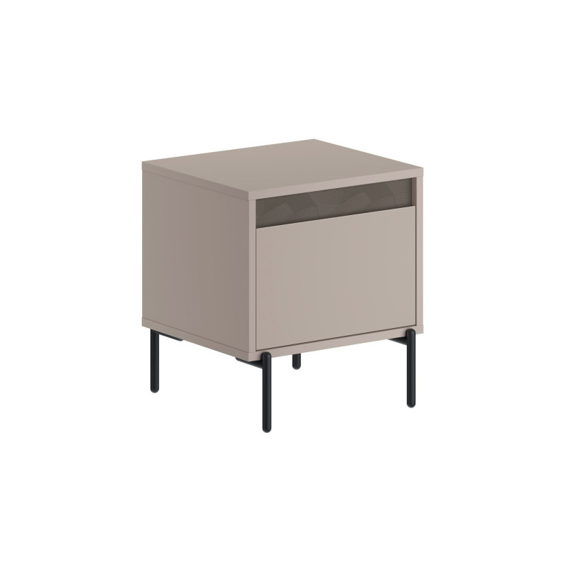 Comodino Mott con cassetto tortora e dark coffee con dettaglio decorativo