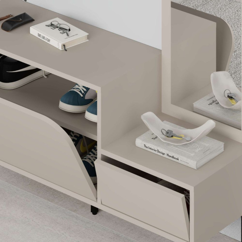 Mobile ingresso Mila con scarpiera ganci appendi abito e specchio colore cashmere